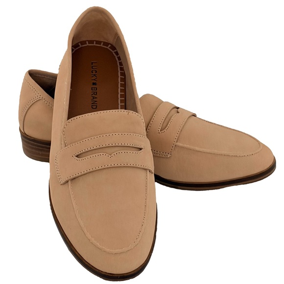 NWT Lucky Brand Champaign Gold Beige Nude Tan Suede Leather Penny Loafers7M